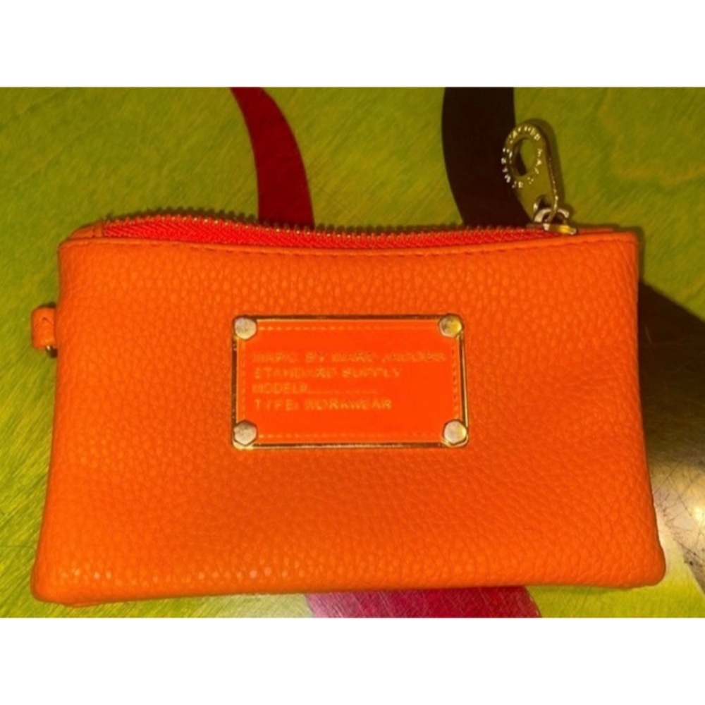 Marc by Marc Jacobs Bright Neon Orange Pebble Leather Small Monogramed Wallet - Picture 7 of 16